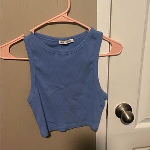 Zara Sky Blue Sleeveless Crop Top